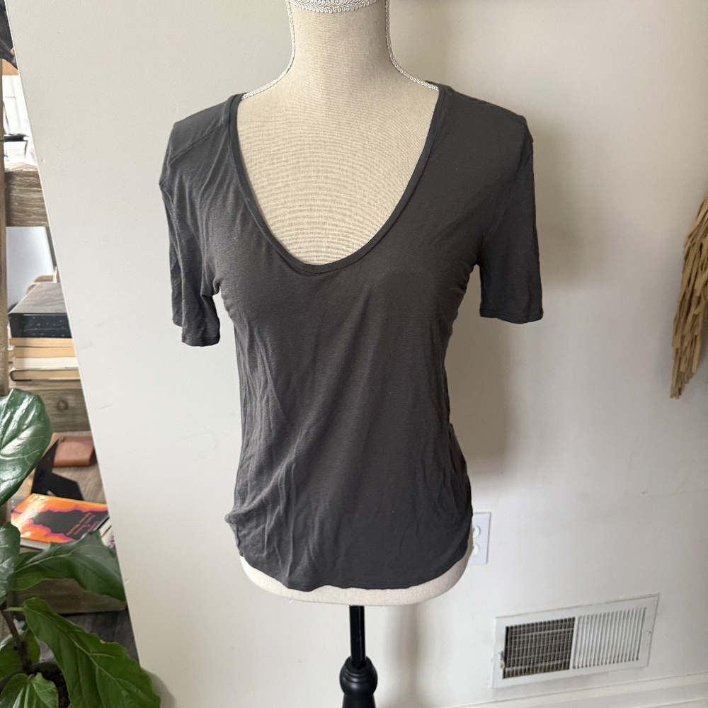 ZADIG & VOLTAIRE Short Sleeve Scoop Neck Tee Viscose Silk Linen S